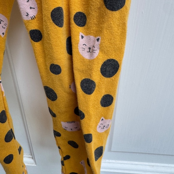 Cat & Jack 2T Girls Yellow Stretchy Leggings with Pink Cat Print - Picture 3 of 5